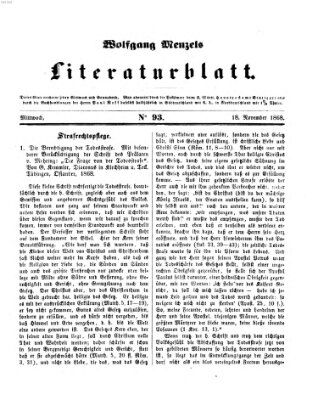 Literaturblatt (Morgenblatt für gebildete Stände) Mittwoch 18. November 1868