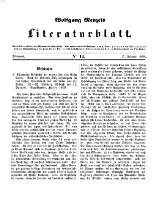 Literaturblatt (Morgenblatt für gebildete Stände) Mittwoch 17. Februar 1869