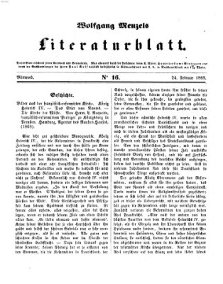 Literaturblatt (Morgenblatt für gebildete Stände) Mittwoch 24. Februar 1869