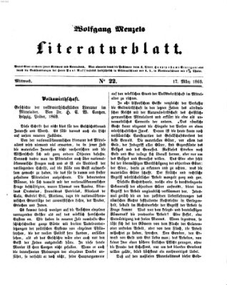 Literaturblatt (Morgenblatt für gebildete Stände) Mittwoch 17. März 1869