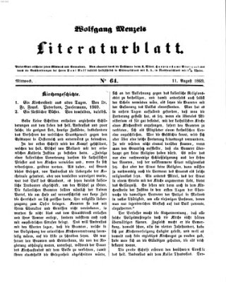 Literaturblatt (Morgenblatt für gebildete Stände) Mittwoch 11. August 1869