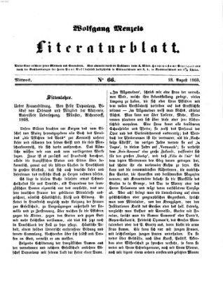 Literaturblatt (Morgenblatt für gebildete Stände) Mittwoch 18. August 1869