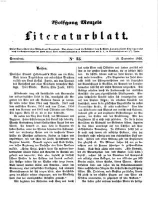 Literaturblatt (Morgenblatt für gebildete Stände) Samstag 18. September 1869