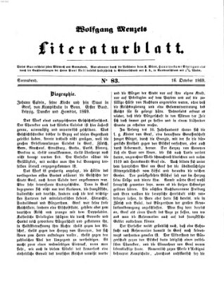 Literaturblatt (Morgenblatt für gebildete Stände) Samstag 16. Oktober 1869
