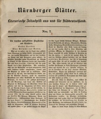 Nürnberger Blätter Montag 17. Januar 1831