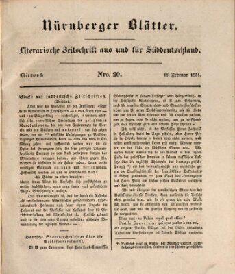 Nürnberger Blätter Mittwoch 16. Februar 1831
