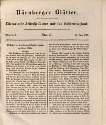 Nürnberger Blätter Mittwoch 29. Juni 1831