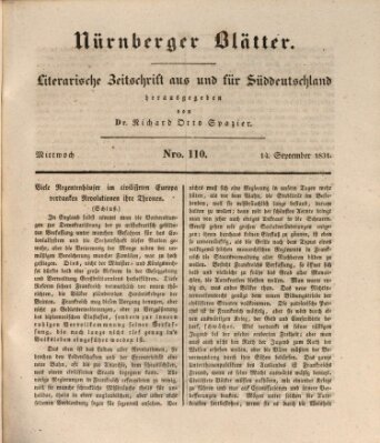 Nürnberger Blätter Mittwoch 14. September 1831