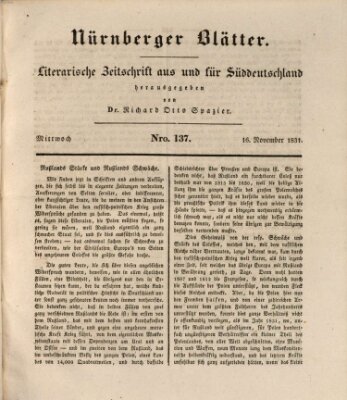 Nürnberger Blätter Mittwoch 16. November 1831