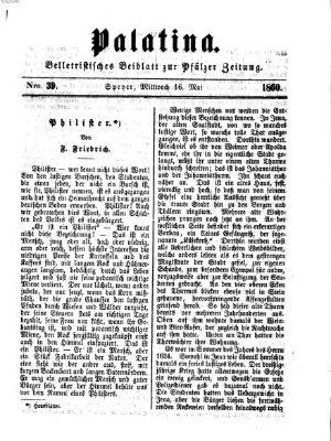 Palatina (Pfälzer Zeitung) Mittwoch 16. Mai 1860