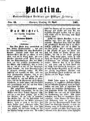 Palatina (Pfälzer Zeitung) Samstag 13. April 1861