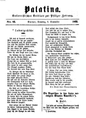 Palatina (Pfälzer Zeitung) Samstag 6. September 1862