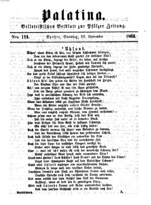 Palatina (Pfälzer Zeitung) Samstag 22. November 1862