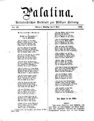 Palatina (Pfälzer Zeitung) Samstag 3. April 1869