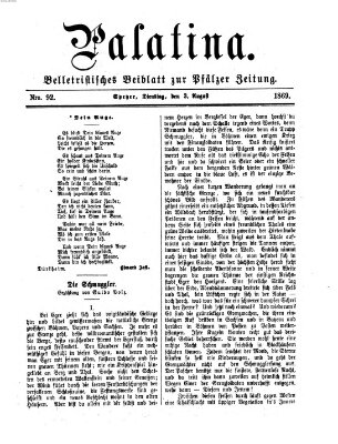 Palatina (Pfälzer Zeitung) Dienstag 3. August 1869