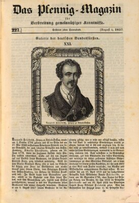 Das Pfennig-Magazin für Verbreitung gemeinnütziger Kenntnisse Samstag 5. August 1837