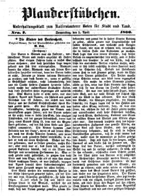Plauderstübchen Donnerstag 5. April 1866