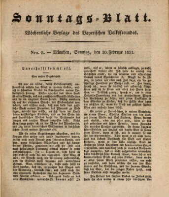 Sonntags-Blatt (Der bayerische Volksfreund) Sonntag 20. Februar 1831