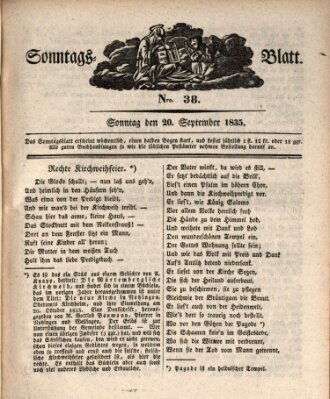 Sonntagsblatt Sonntag 20. September 1835