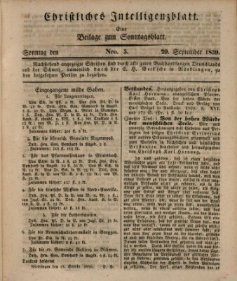Sonntagsblatt Sonntag 29. September 1839
