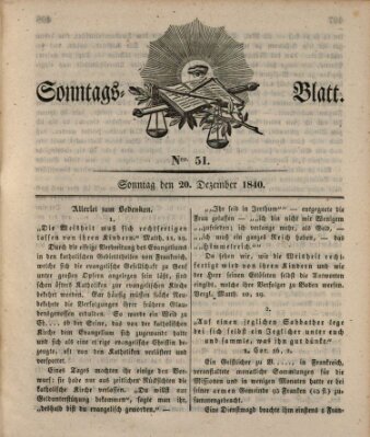 Sonntagsblatt Sonntag 20. Dezember 1840