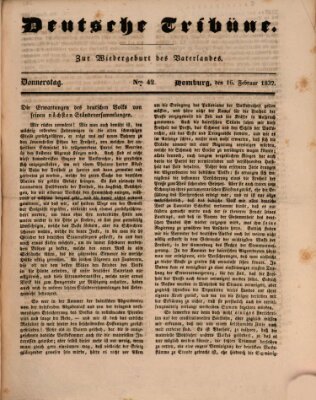 Deutsche Tribüne Donnerstag 16. Februar 1832