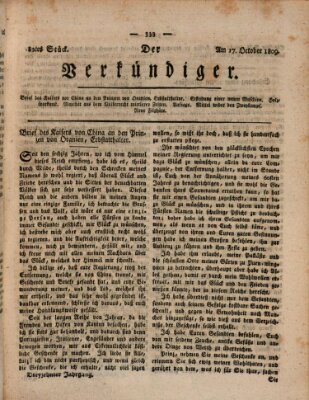 Der Verkündiger oder Zeitschrift für die Fortschritte und neuesten Beobachtungen, Entdeckungen und Erfindungen in den Künsten und Wissenschaften und für gegenseitige Unterhaltung Dienstag 17. Oktober 1809