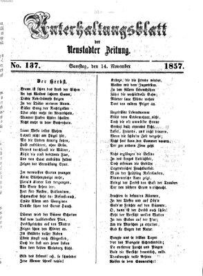 Neustadter Zeitung Samstag 14. November 1857