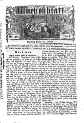 Wochenblatt für das christliche Volk Sonntag 1. Dezember 1867