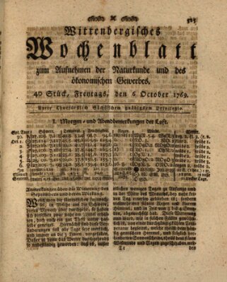 Wittenbergsches Wochenblatt zum Aufnehmen der Naturkunde und des ökonomischen Gewerbes Freitag 6. Oktober 1769