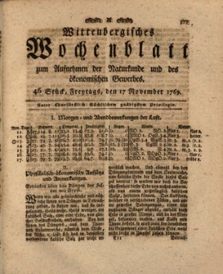 Wittenbergsches Wochenblatt zum Aufnehmen der Naturkunde und des ökonomischen Gewerbes Freitag 17. November 1769
