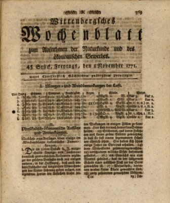 Wittenbergsches Wochenblatt zum Aufnehmen der Naturkunde und des ökonomischen Gewerbes Freitag 8. November 1771