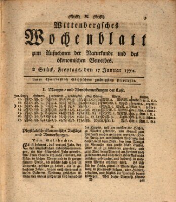Wittenbergsches Wochenblatt zum Aufnehmen der Naturkunde und des ökonomischen Gewerbes Freitag 17. Januar 1772