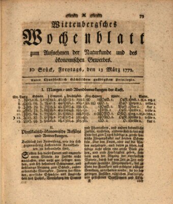 Wittenbergsches Wochenblatt zum Aufnehmen der Naturkunde und des ökonomischen Gewerbes Dienstag 3. März 1772