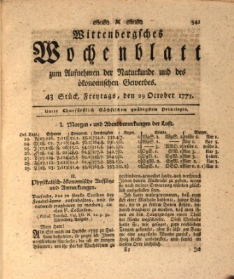 Wittenbergsches Wochenblatt zum Aufnehmen der Naturkunde und des ökonomischen Gewerbes Freitag 29. Oktober 1773