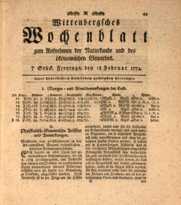 Wittenbergsches Wochenblatt zum Aufnehmen der Naturkunde und des ökonomischen Gewerbes Freitag 18. Februar 1774