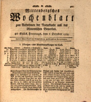 Wittenbergsches Wochenblatt zum Aufnehmen der Naturkunde und des ökonomischen Gewerbes Freitag 6. Oktober 1775