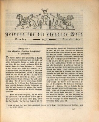 Zeitung für die elegante Welt Dienstag 7. September 1802