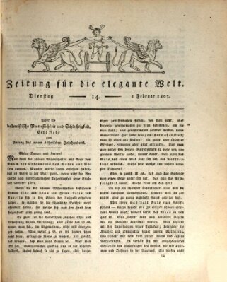 Zeitung für die elegante Welt Dienstag 1. Februar 1803