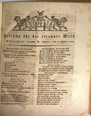 Zeitung für die elegante Welt Donnerstag 11. Januar 1816
