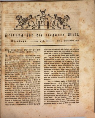 Zeitung für die elegante Welt Dienstag 3. September 1816