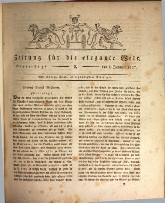 Zeitung für die elegante Welt Donnerstag 4. Januar 1827
