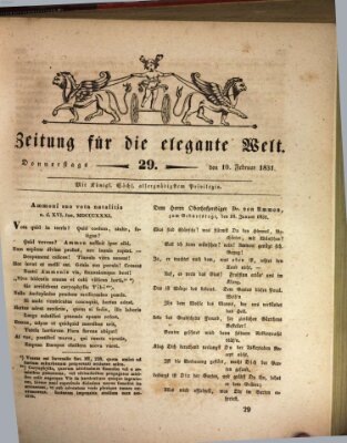 Zeitung für die elegante Welt Donnerstag 10. Februar 1831
