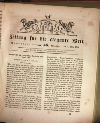 Zeitung für die elegante Welt Samstag 5. März 1831