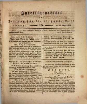 Zeitung für die elegante Welt Dienstag 16. August 1831
