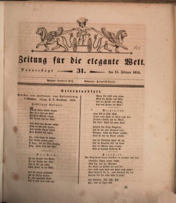 Zeitung für die elegante Welt Donnerstag 13. Februar 1834