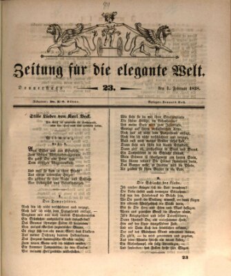 Zeitung für die elegante Welt Donnerstag 1. Februar 1838