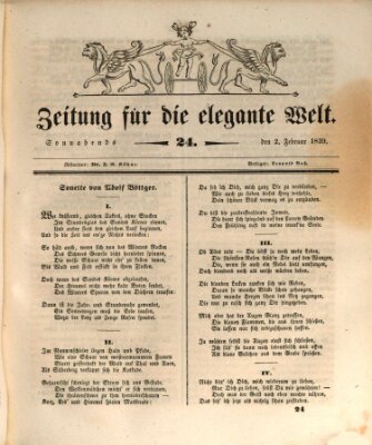 Zeitung für die elegante Welt Samstag 2. Februar 1839