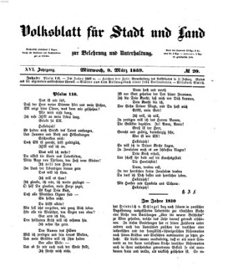 Volksblatt für Stadt und Land zur Belehrung und Unterhaltung Mittwoch 9. März 1859