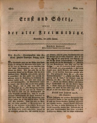 Ernst und Scherz oder Der alte Freimüthige Donnerstag 30. Januar 1817